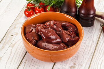 Raw chicken liver uncooked in the bowl