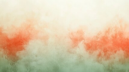 Fototapeta premium Abstract background with textured, blended shades of orange, green, and white. Soft, cloudy formations create a dreamy, ethereal atmosphere. The