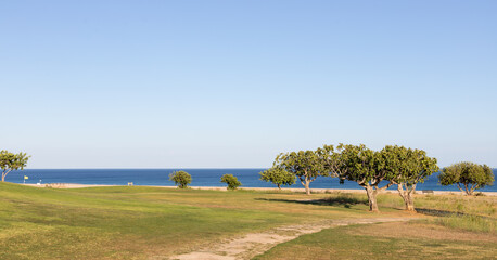 Naklejka premium Beautiful view of a golf course in the Ria Formosa lagoon, Algarve