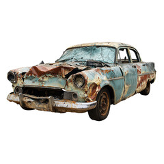 Wrecked car with damaged isolated on transparent background
