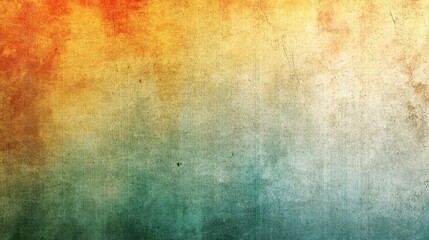 Obraz premium Abstract textured background with warm and cool tones. Gradient transitions from orange and yellow to teal and gray. Grunge effect and speckled