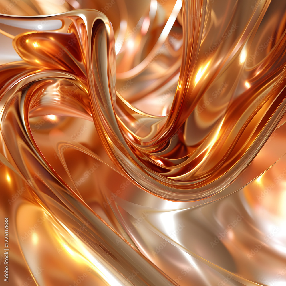 Poster a smooth, flowing abstract design with metallic hues of copper and silver.