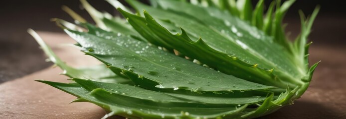 Fototapeta premium Fresh aloe vera leaf cut open to show gel sap, aloe, green, healthy