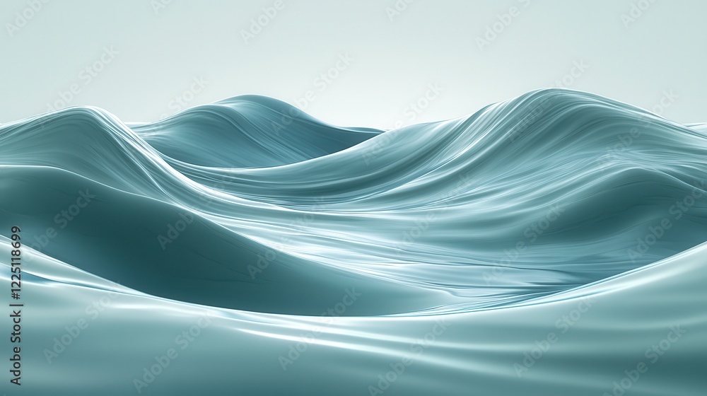 Poster abstract 3d rendering of undulating, light blue and gray waves with a subtle texture. the image feat