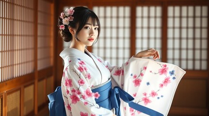 Fototapeta premium woman in kimono with blossom