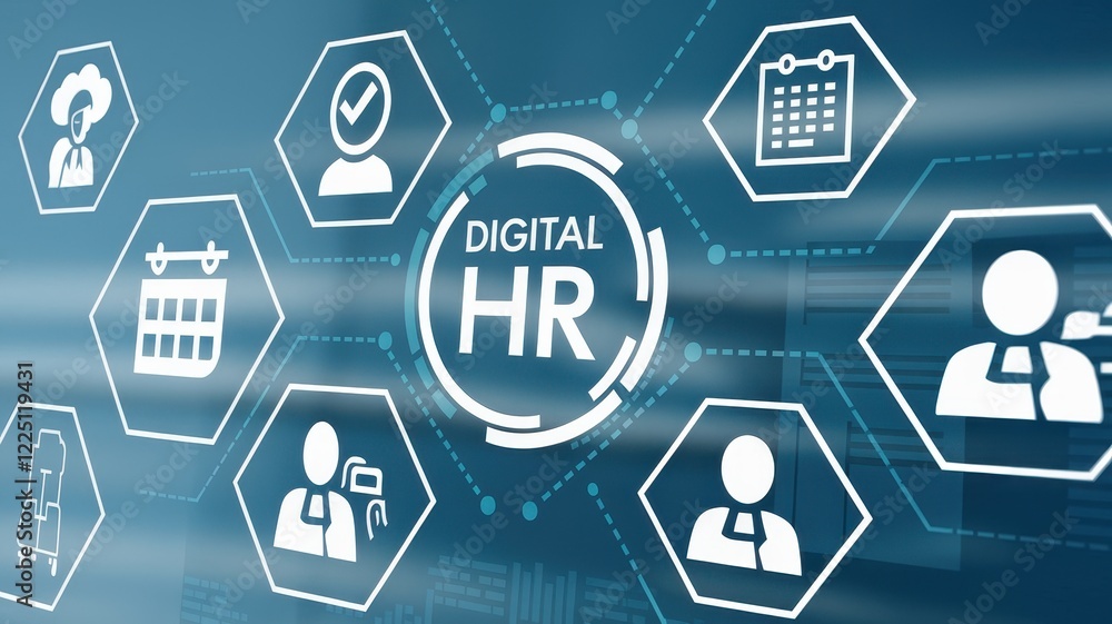 Poster digital hr system network connecting employees and data
