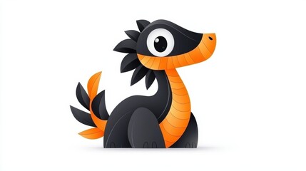Fototapeta premium Cute and Playful Cartoon Dragon Character with Black and Orange Colors on a White Background