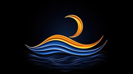 Obraz premium Abstract Sunset Reflection Over Waves in Artistic Digital Illustration with Gradients