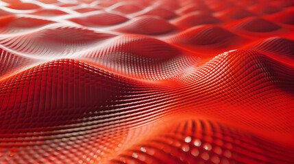 Abstract red wave pattern with a textured surface creating a dynamic visual effect.