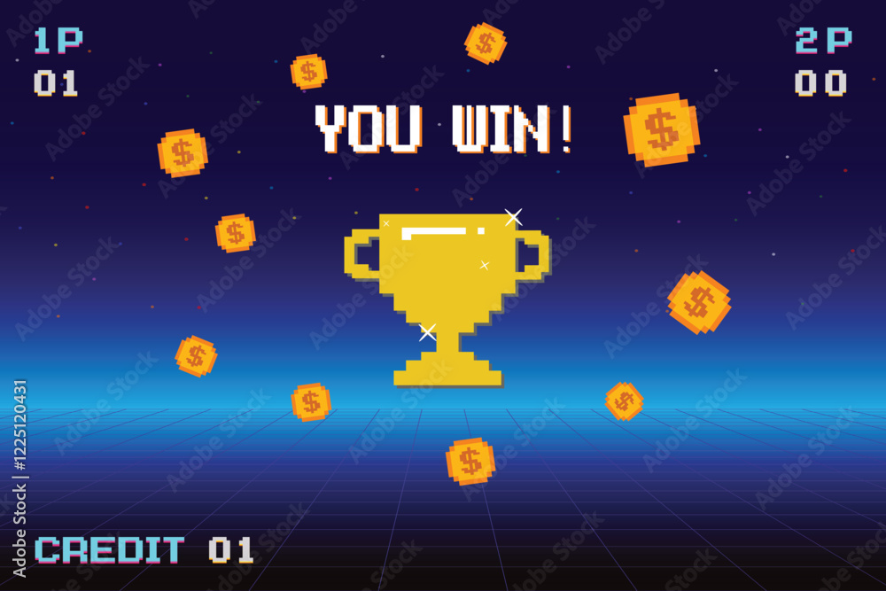Poster 8-bit pixel art with text 