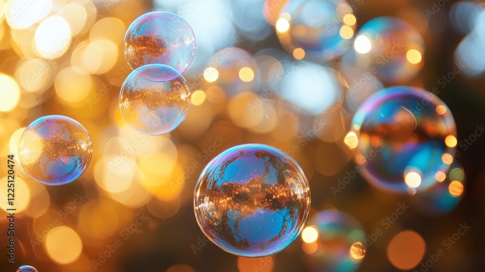 Poster delicate soap bubbles float gracefully, showcasing soft blue shades while glimmering with reflection