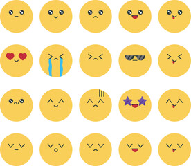 Vector Emoji Set with Different Reactions for Social Network Isolated on White Background. Modern Emoticons Collection in Flat Style Design
