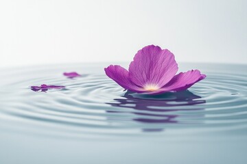 serene water ripple effect with floating lavender petal softly highlighted on smooth white surface