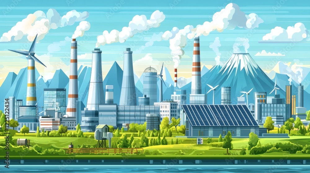 Poster Infographic highlighting the comparison of energy outputs from renewable alternatives Stock Photo with side copy space