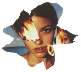 PNG Fire paper collage photography portrait woman.