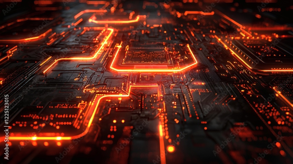 Poster conceptual image of urban renewable energy grids with glowing circuits stock photo with side copy sp