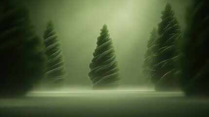 Fototapeta premium abstract glowing forest with luminescent trees growing in spirals surrounded by shimmering misty pathways