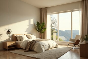 Serene Bedroom Sanctuary with Natural Light and Mountain Views
