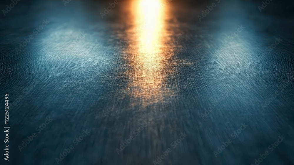 Poster dark blue and gray textured surface reflecting warm golden light, creating a dramatic and moody atmo