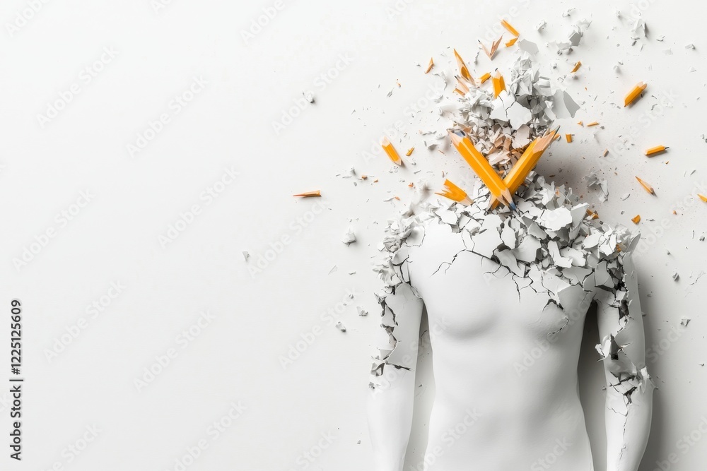 Poster a simple 2d drawing of a person breaking a pencil in half, with jagged motion lines emphasizing thei