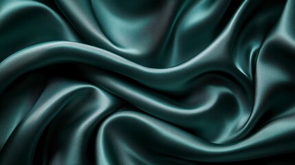 Obraz premium Dark teal fabric with soft, flowing folds and subtle texture. Dramatic lighting accentuates the luxurious sheen and deep color of the textile