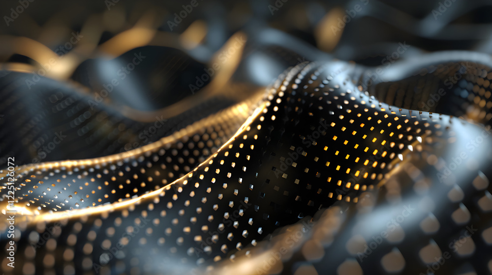 Poster a close-up view of a textured, wavy surface with light reflections and dotted patterns.