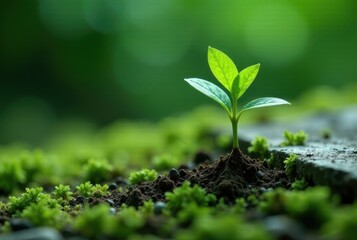 A Delicate Sprout Emerges, Symbolising Growth and Renewal in a Verdant Environment