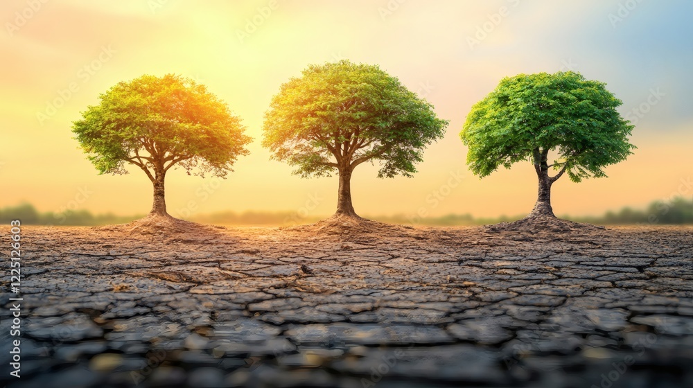 Poster Infographic comparing global warming statistics before and after policy changes Stock Photo with side copy space