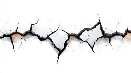Fototapeta premium Cracked Wall Texture with Sharp Edges and Detailed Patterns on White Background