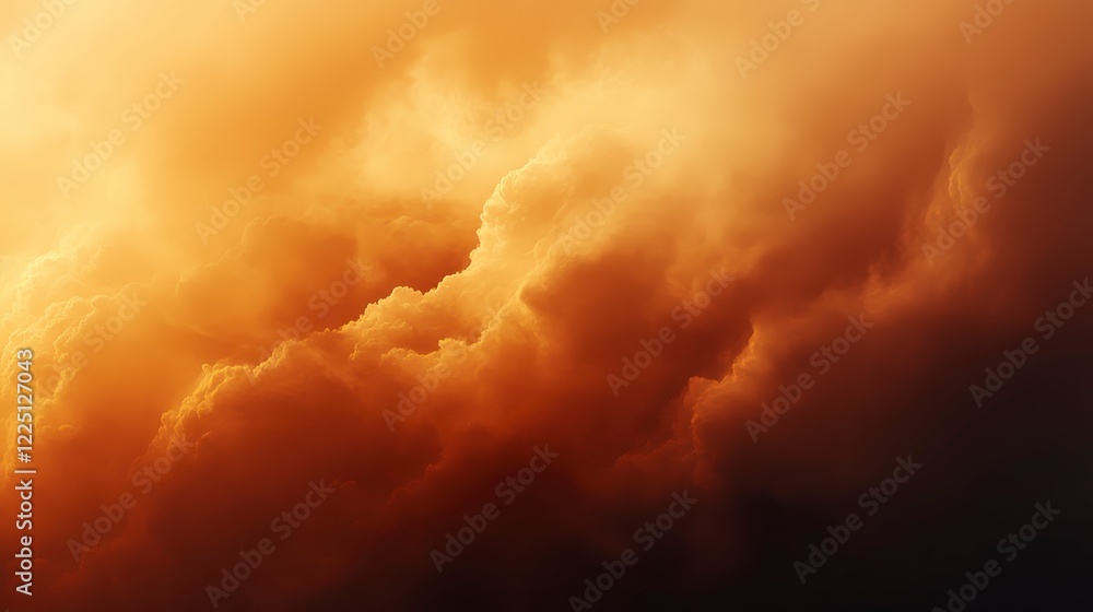 Poster fiery orange and dark clouds fill the frame, illuminated by warm light, creating a dramatic and inte