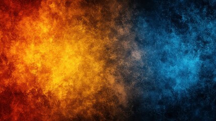 Fototapeta premium Abstract fiery orange and cool blue cosmic clouds clashing in a dark background, creating a dynamic and contrasting visual. The texture is grainy and