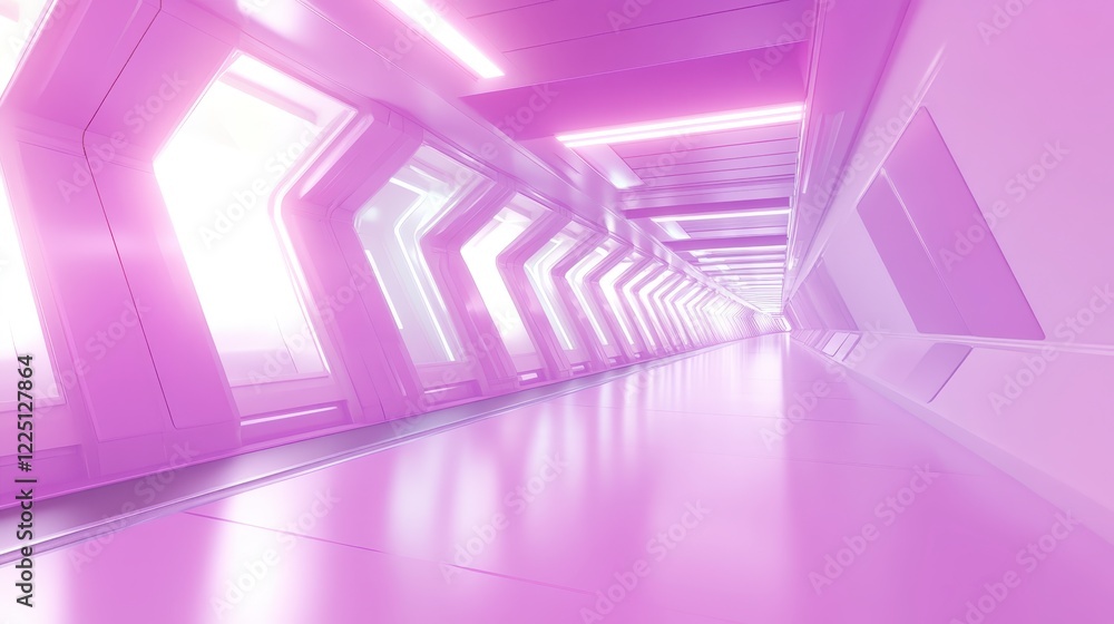 Poster abstract futuristic pink corridor with glowing lights and geometric shapes. clean lines and reflecti