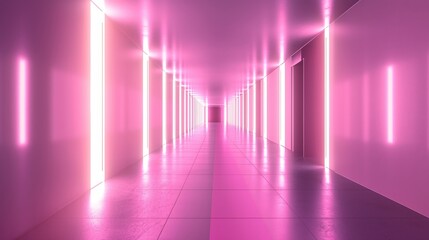 Fototapeta premium Pink futuristic corridor with bright white lights in a modern architectural design style