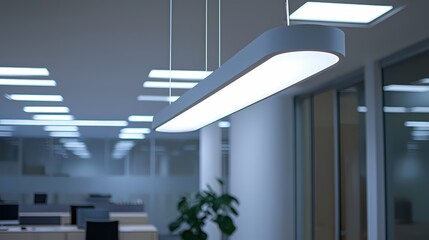 Obraz premium Modern Office Interior Design Featuring Sleek Linear Lighting Fixture