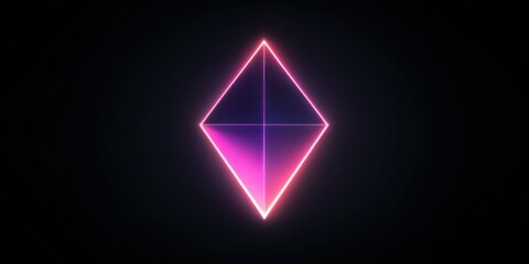 Fototapeta premium A vibrant neon diamond shape glowing against a dark background, ideal for digital art, technology themes, or modern design projects.