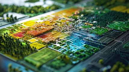 Obraz premium Abstract digital landscape with vibrant colors and geometric patterns in a futuristic style