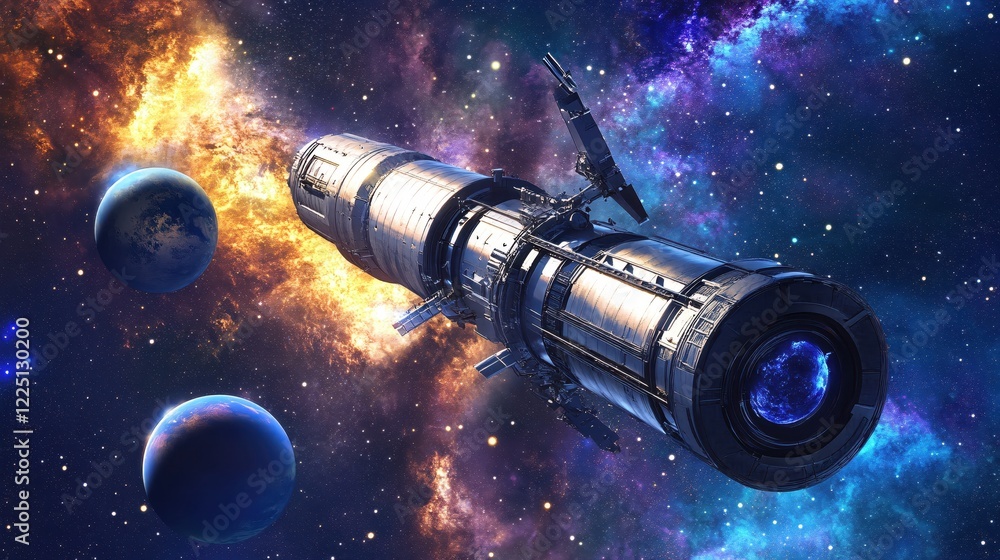 Aufkleber spacecraft in deep space with distant planets and a vibrant nebula in the background