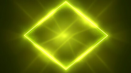 Abstract background with glowing yellow diamond frame, radiating light, and subtle particle effects. Dark green backdrop enhances the vibrant glow