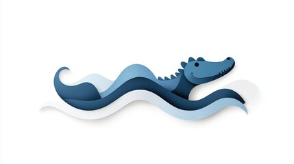 Obraz premium Playful Blue Cartoon Alligator Swimming in Wavy Water with a Whimsical Design and Style