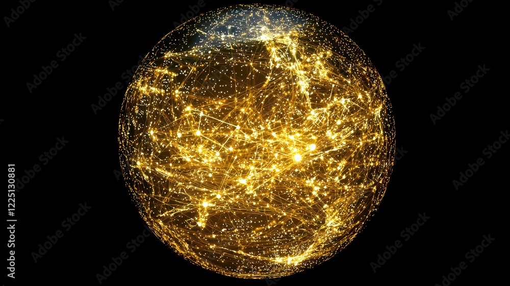 Poster golden sphere of light network connections global data