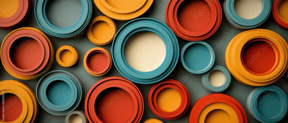 Poster colorful concentric circles arrangement on dark background creating a modern abstract pattern