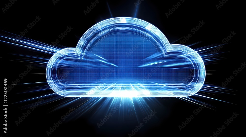 Aufkleber futuristic blue cloud computing digital network technology speed light