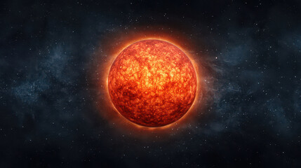 Fototapeta premium glowing red star radiates against backdrop of distant stars in space