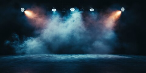 Dramatic lighting and fog create an atmospheric stage setting, ideal for event promotions, theater productions, or concert advertisements.