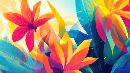Vibrant abstract illustration of summer flowers and foliage