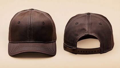 Fototapeta premium Brown Trucker Hat Front and Back Display on Sandy Beach - Trucker Hat Mockup