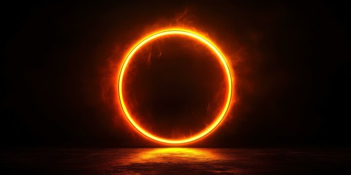 A glowing orange circle against a dark background, ideal for themes of energy, transformation, and cosmic phenomena. Suitable for digital art, advertising, and event promotions.