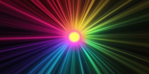 Obraz premium Vibrant abstract image showcasing a radiant burst of colors emanating from a central point. Ideal for use in creative projects, advertising, and digital art.