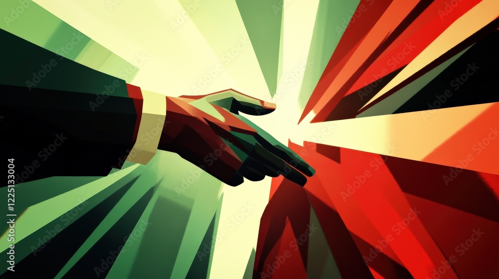 Poster abstract representation of a hand reaching out, symbolizing connection and interaction in a vibrant 