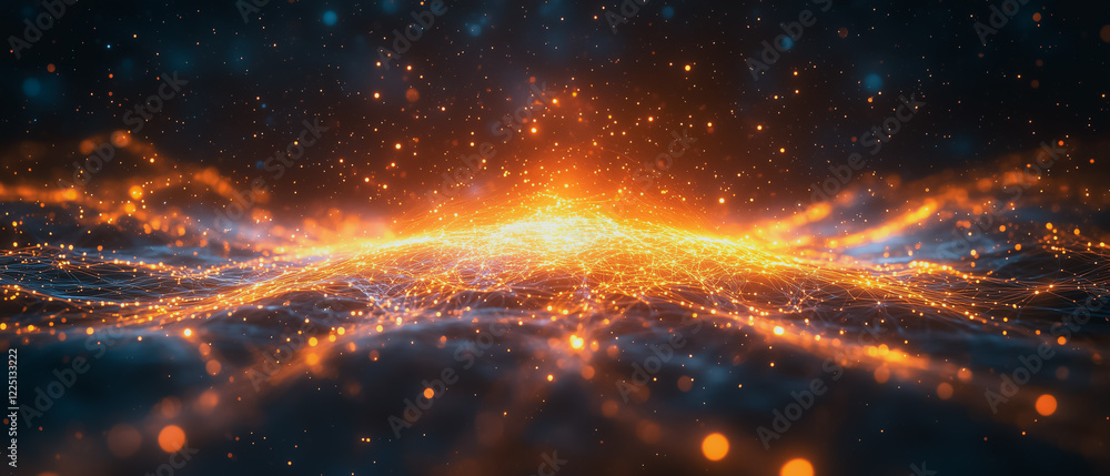 Poster cosmic firestorm: a mesmerizing abstract digital art piece depicting a fiery explosion in a deep spa